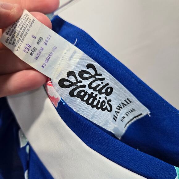 Hilo Hattie's Hawaiian Floral Print Midi Dress Blue Pink V-Neck Small - Picture 2 of 5